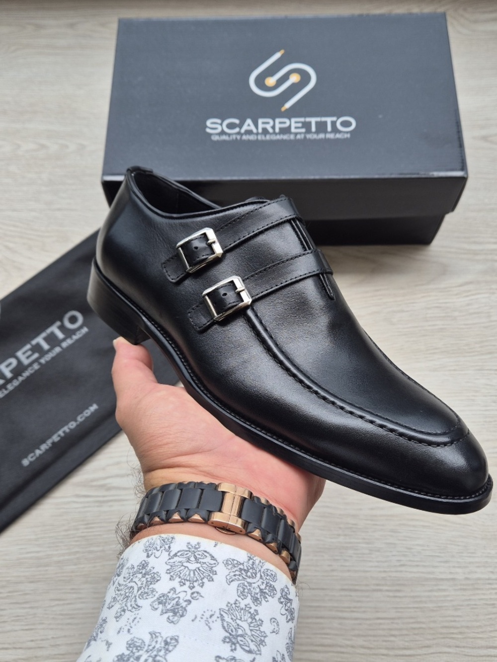 Salvatore Black Calfskin Double Monk Strap Dress Shoes